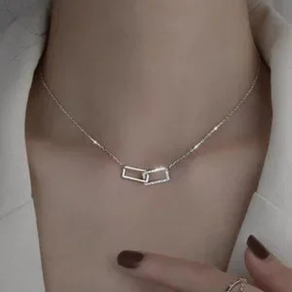 COPY - 925 Sterling Silver Interlock Square Necklace C2